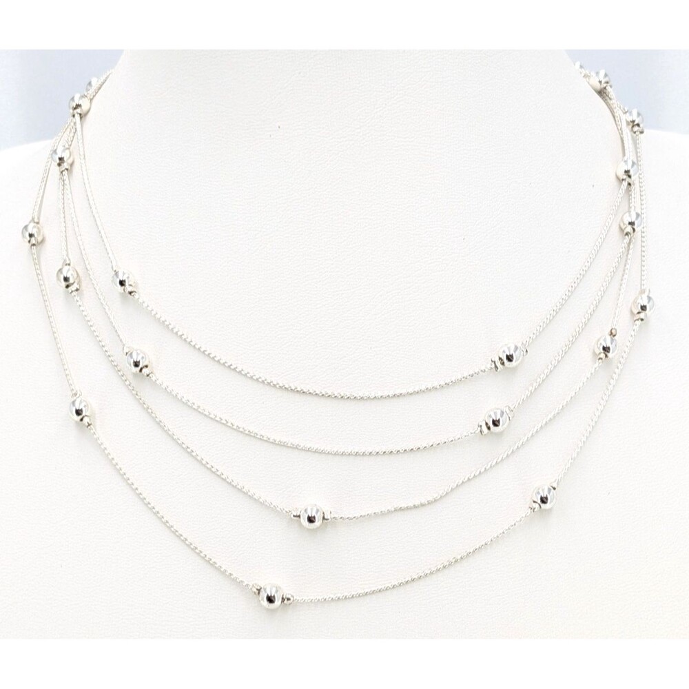 Signed Liz Claiborne 4 Layer Silver Tone Orb Necklace Lobster Clasp Adjustable